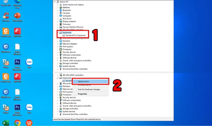 Trong cửa sổ Device Manager, tìm và mở mục Keyboards