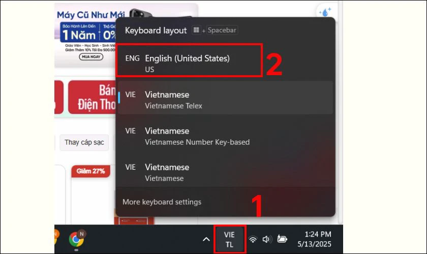 Kiểm tra bộ gõ và ngôn ngữ bàn phím