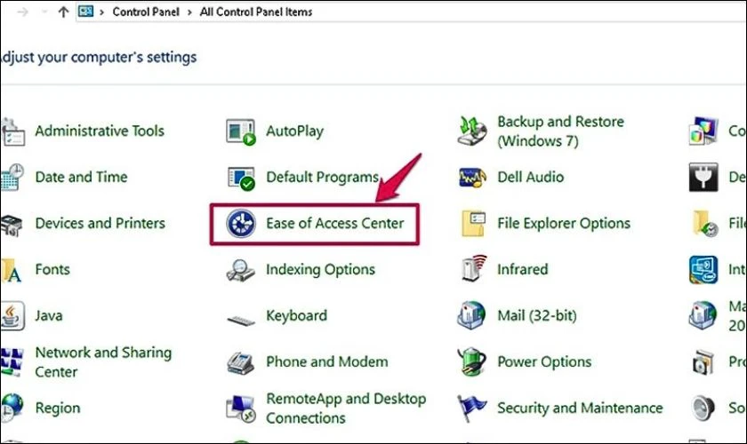 Chọn Ease of Access Center