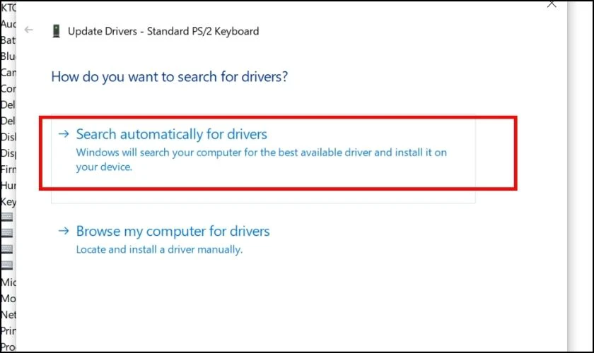 Chọn Search automatically for updated driver software