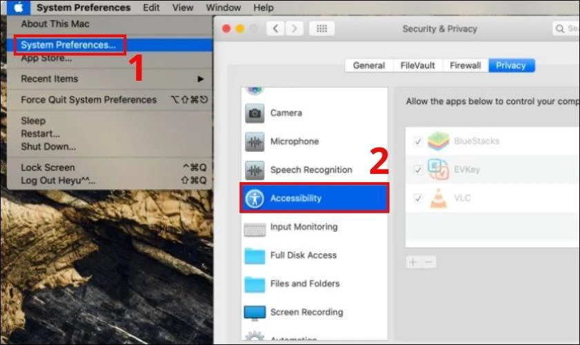 Truy cập vào System Preferences rồi chọn Security & Privacy