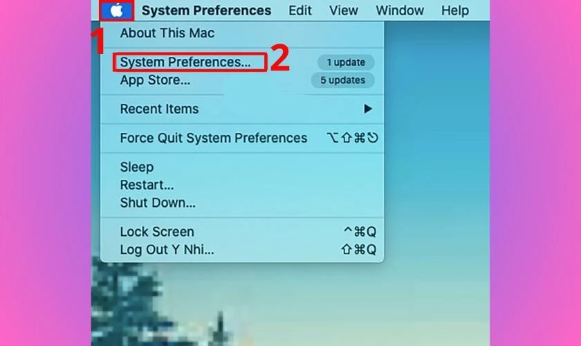 Nhấn vào biểu tượng của Apple rồi chọn System Preferences