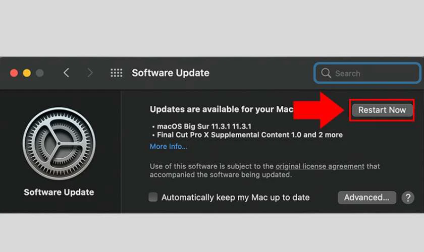 Nếu có bản cập nhật, chọn Restart now