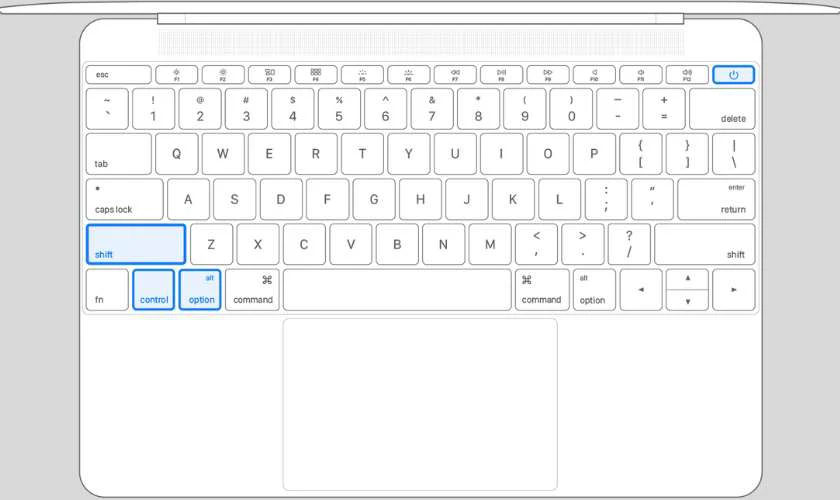 Nhấn giữ cùng lúc Control + Option + Shift