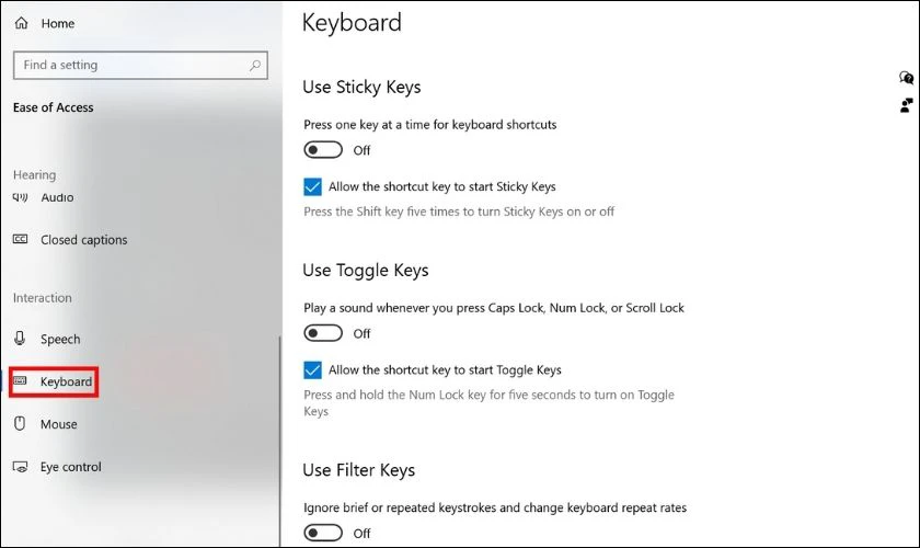Trong màn hình hiển thị, bạn nhấn chọn Keyboard