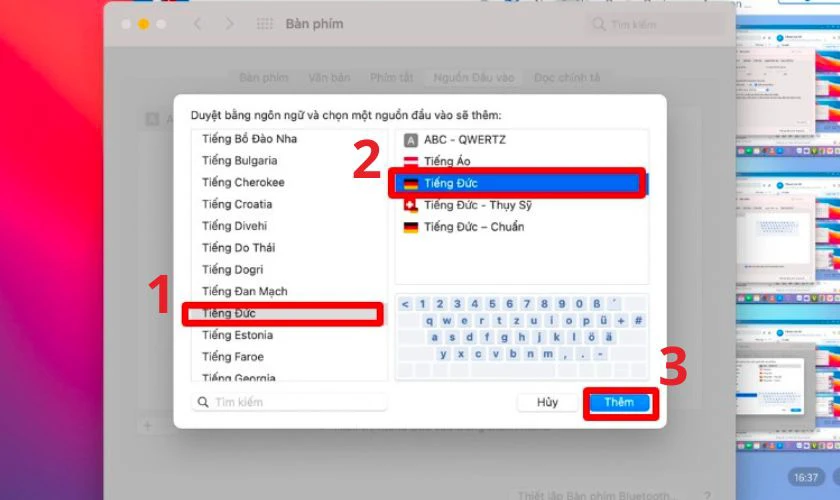 Thêm kiểu gõ tiếng Đức mà bạn muốn sử dụng