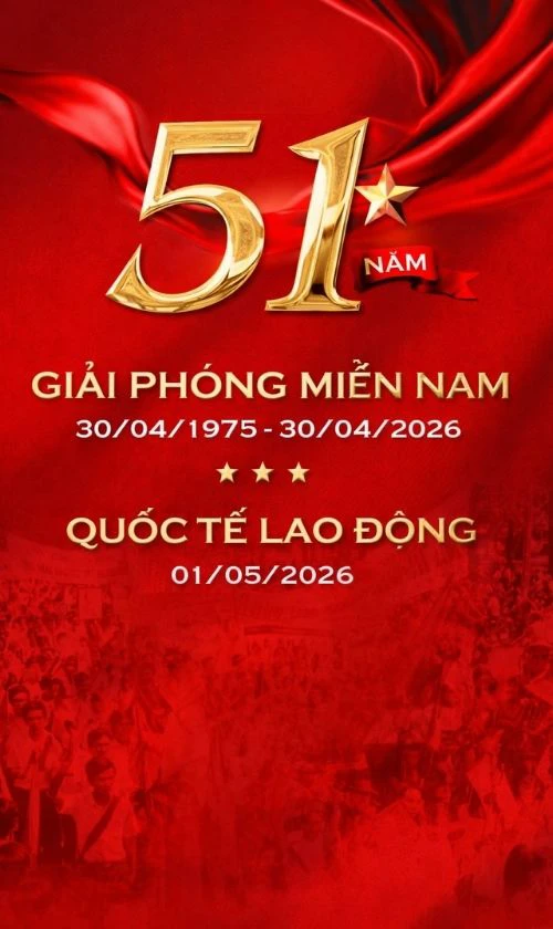 Băng rôn chào mừng 30/4 và 1/5 kiểu dọc 4K