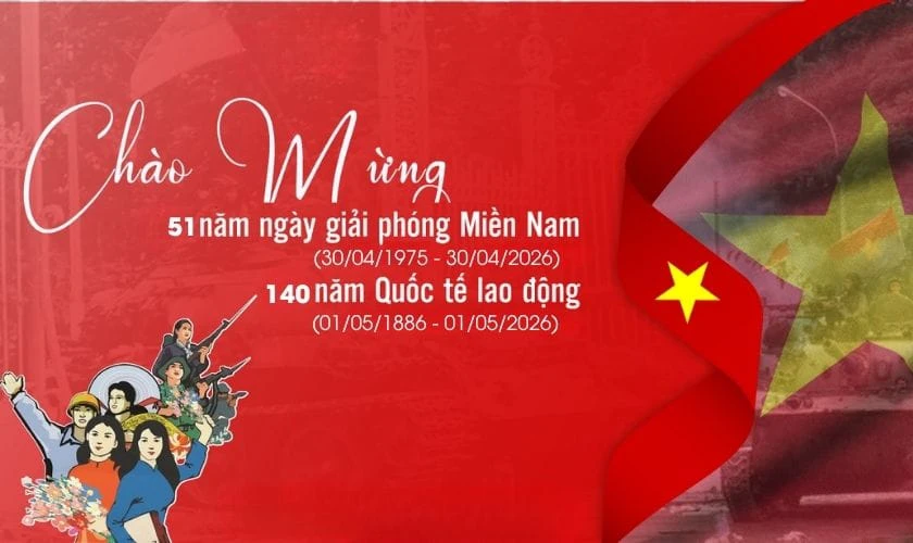 Băng rôn chào mừng 30/4 và 1/5 truyền thống ấn tượng