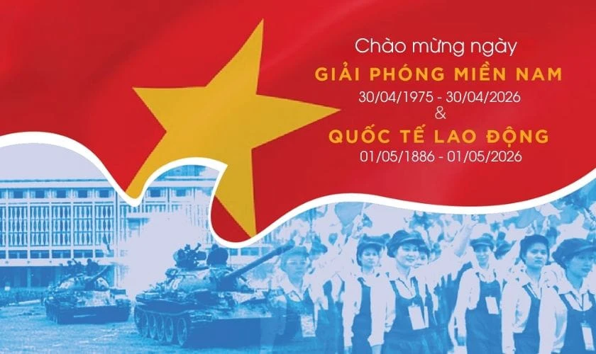 Băng rôn chào mừng 30/4 và 1/5 năm 2026 mới