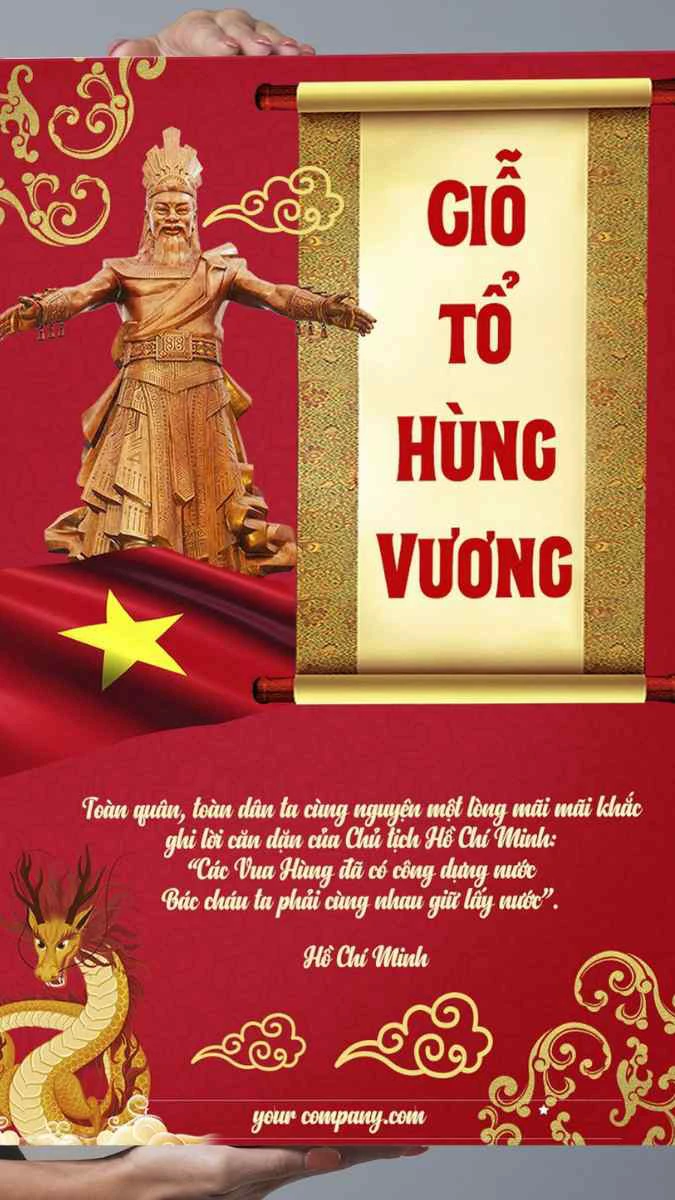 Băng rôn Giỗ Tổ Hùng Vương 2025 đẹp dạng dọc ấn tượng