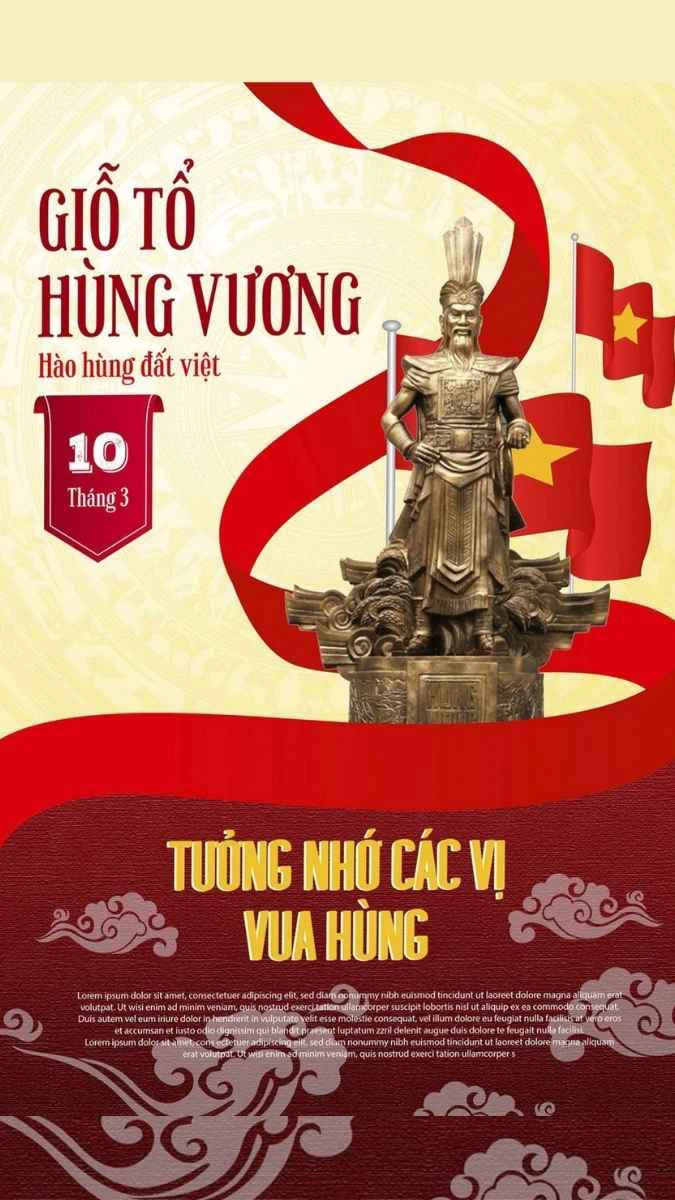Băng rôn Giỗ Tổ Hùng Vương đẹp dạng dọc ấn tượng