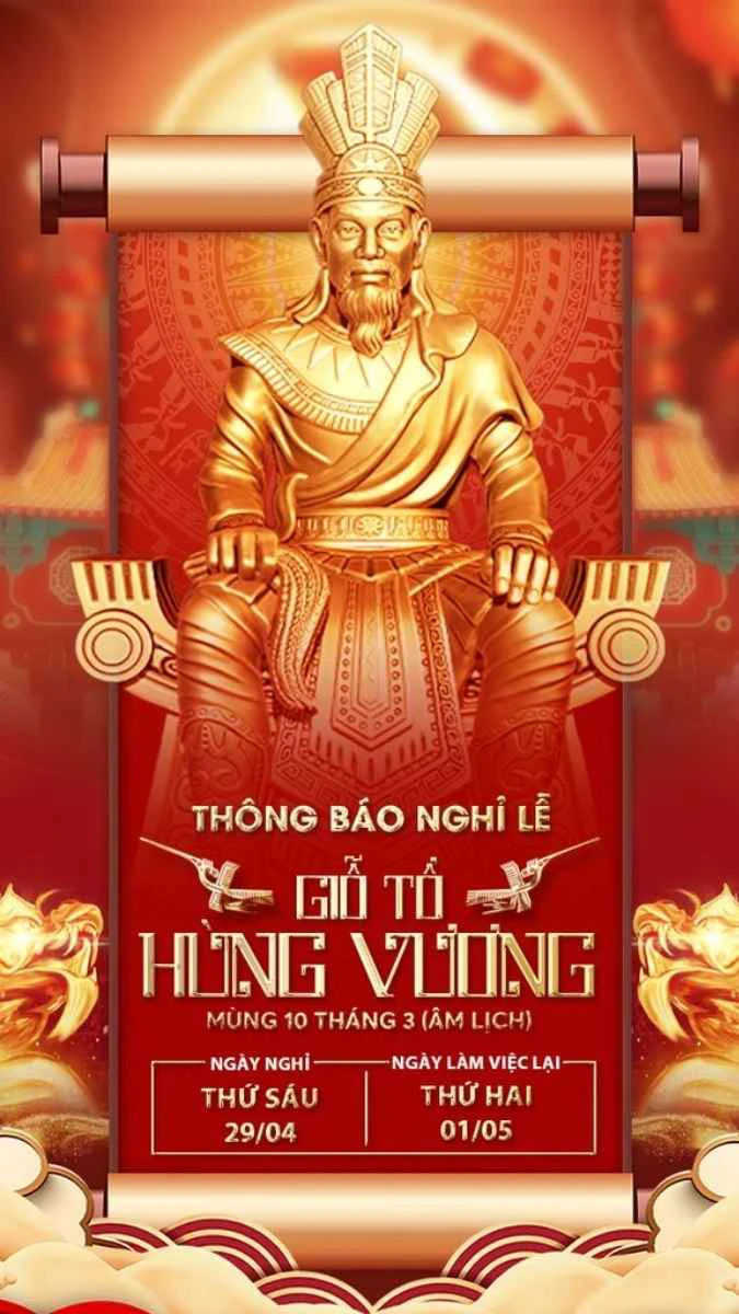 Băng rôn Giỗ Tổ Hùng Vương đẹp dạng dọc