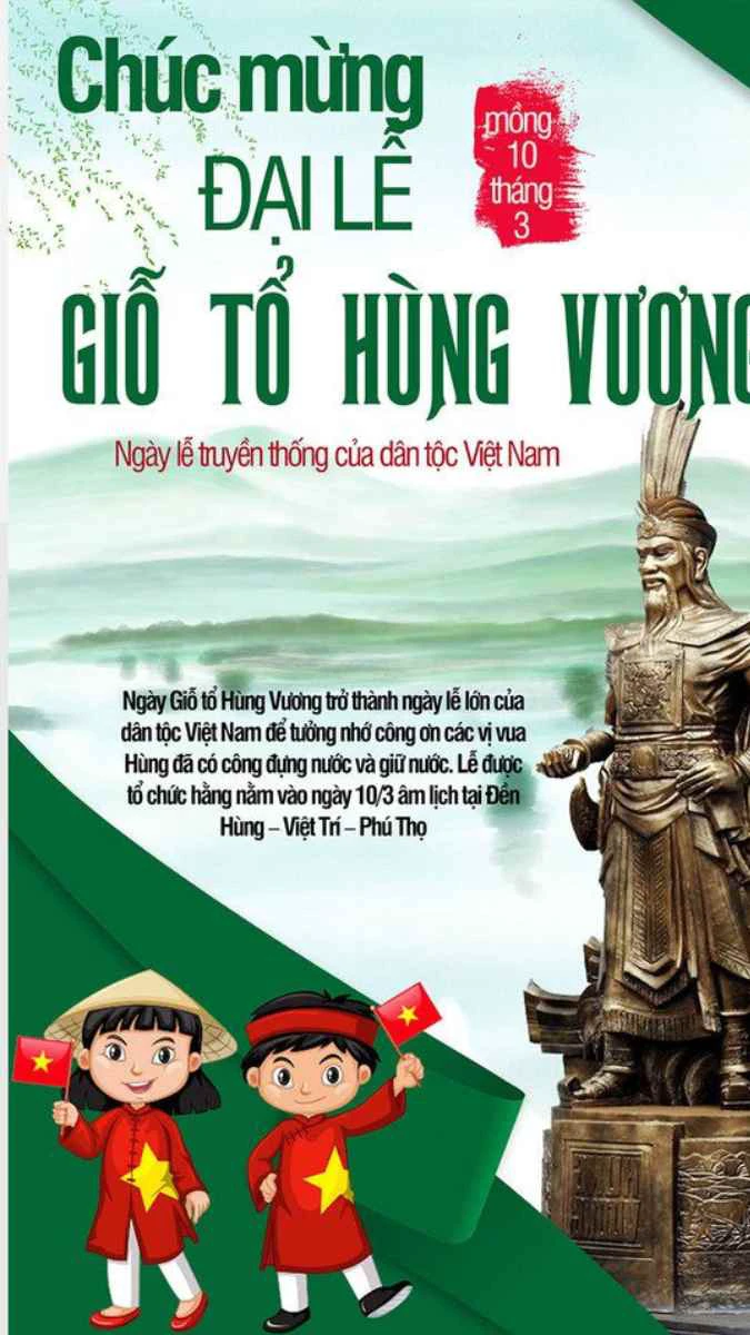 Banner Giỗ tổ Hùng Vương có cờ Việt Nam