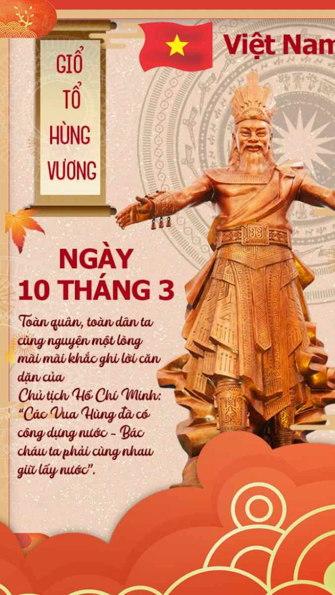Banner Giỗ tổ Hùng Vương có cờ Việt Nam đẹp nhất 2025