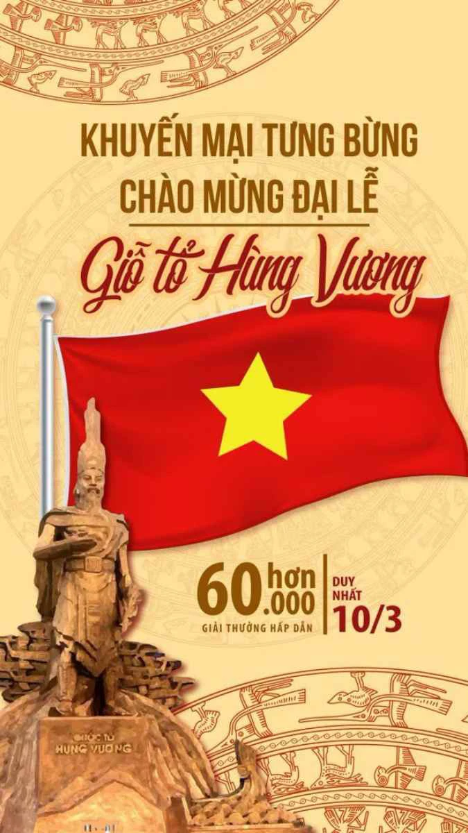 Banner Giỗ tổ Hùng Vương có cờ Việt Nam đẹp nhất