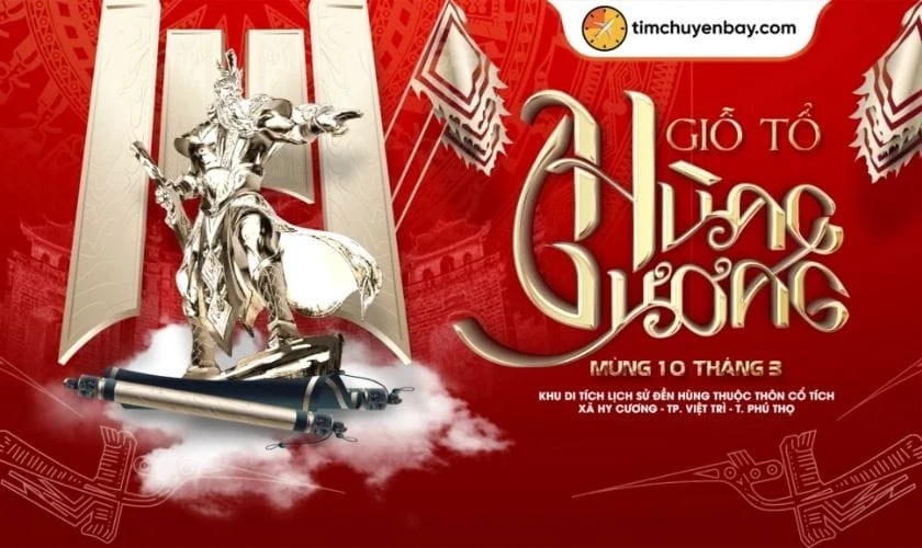 Banner Giỗ tổ Hùng Vương tone đỏ rực rỡ đẹp mắt