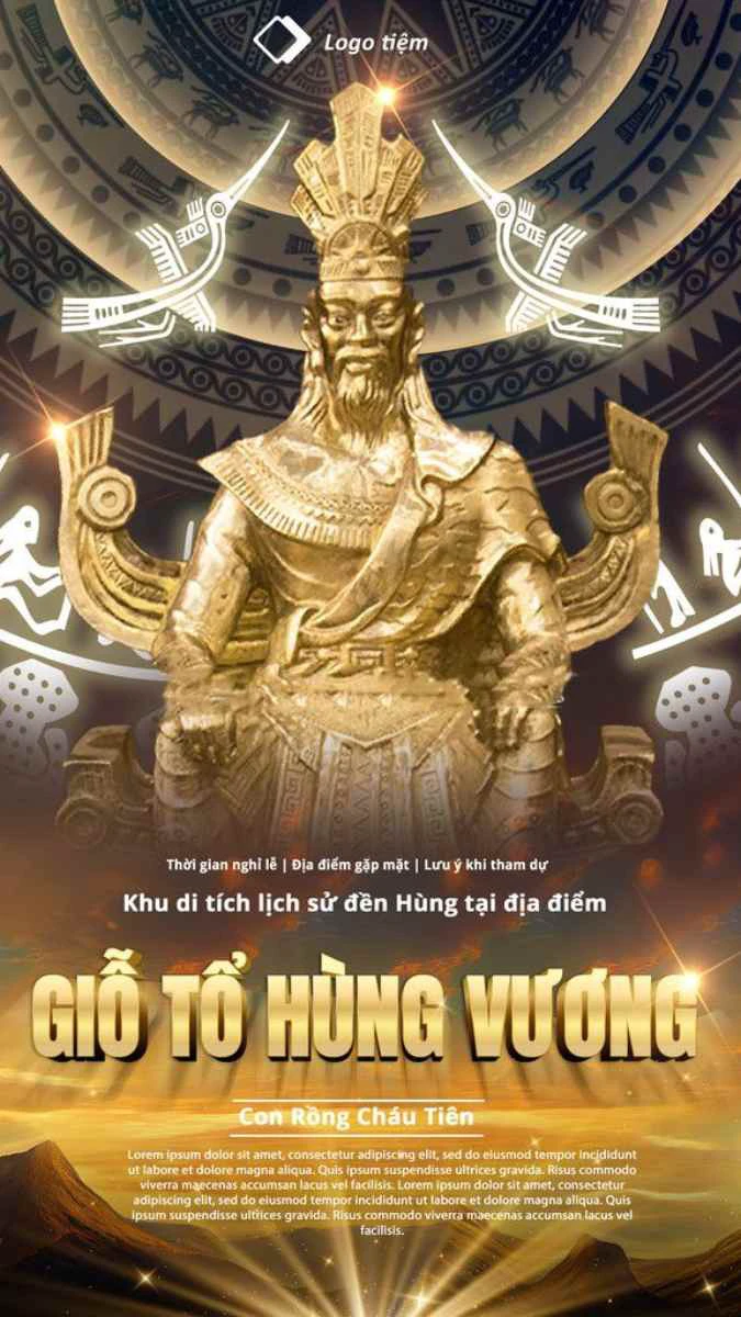 Banner Giỗ tổ Hùng Vương có hình trống đồng đẹp nhất