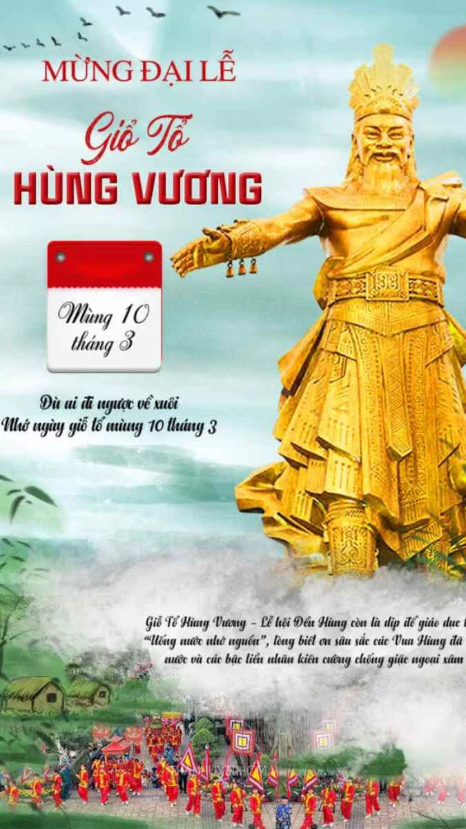 Banner Giỗ tổ Hùng Vương có hình vua Hùng đẹp nhất 2025