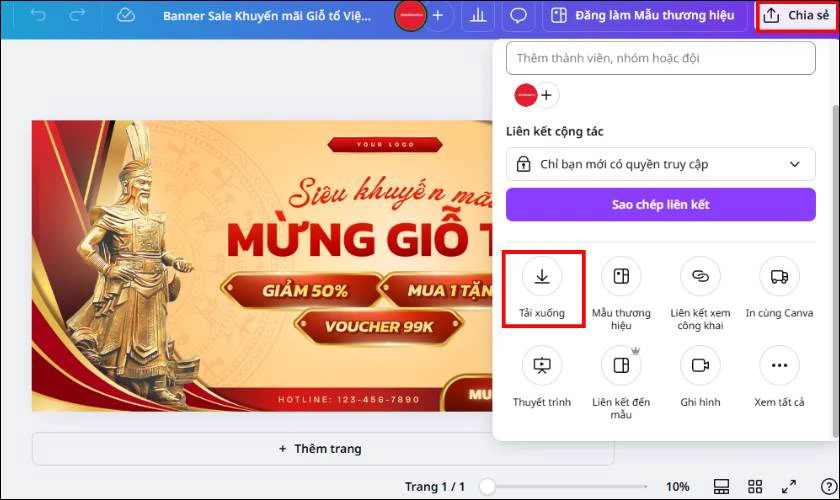 Nhấn Chia sẻ rồi chọn Tải xuống