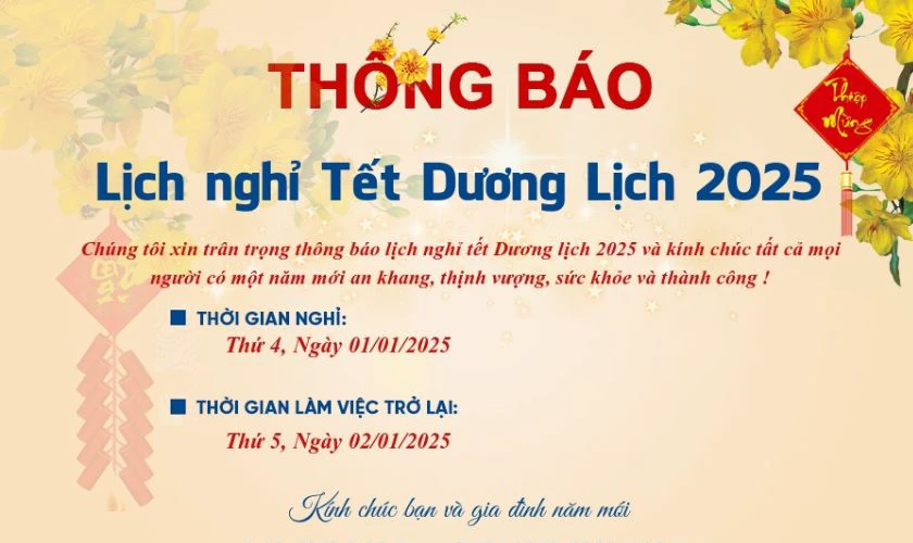Mẫu banner thông báo nghỉ Tết Dương Lịch 2025 cho công ty