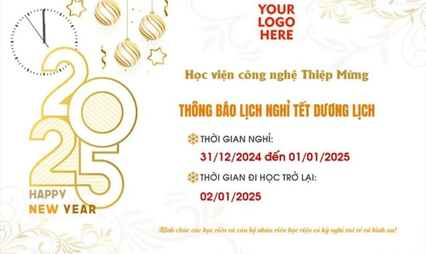 Banner thông báo nghỉ Tết Dương Lịch 2025 cho trường