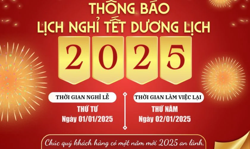 Banner thông báo nghỉ Tết Dương 2025 cho quán