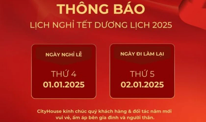 Banner thông báo nghỉ Tết Dương Lịch 2025 cho quán
