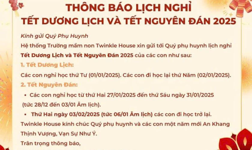 Banner thông báo nghỉ Tết Dương Lịch cho trường học