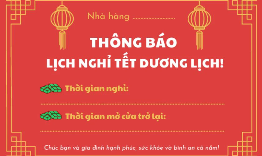 Banner thông báo nghỉ Tết Dương Lịch 2025 cho quán ăn