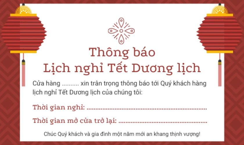 Banner thông báo nghỉ Tết Dương Lịch cho quán ăn