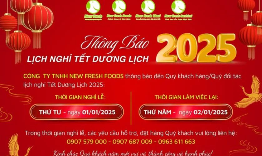 Mẫu banner thông báo nghỉ Tết Dương Lịch cho quán ăn