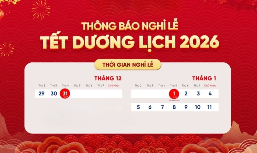 Banner thông báo nghỉ Tết Dương lịch 2026