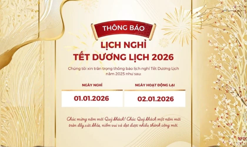 Banner thông báo nghỉ tết Dương lịch 2026 tone màu vàng