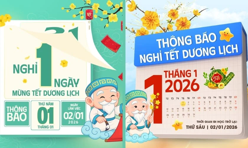 Banner thông báo nghỉ tết Dương lịch màu xanh pastel