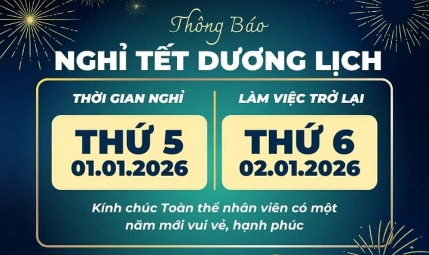 Banner thông báo nghỉ tết Dương lịch màu xanh đơn giản