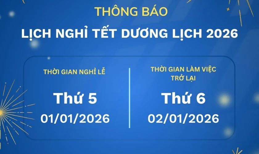 Banner thông báo nghỉ tết Dương lịch màu xanh chỉn chu