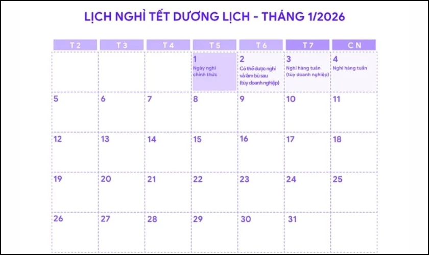 Banner thông báo nghỉ tết Dương lịch 2026 tone màu trắng