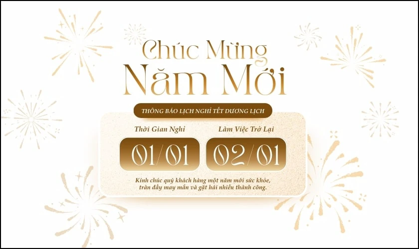 Banner thông báo nghỉ tết Dương lịch 2026 tone màu trắng đẹp