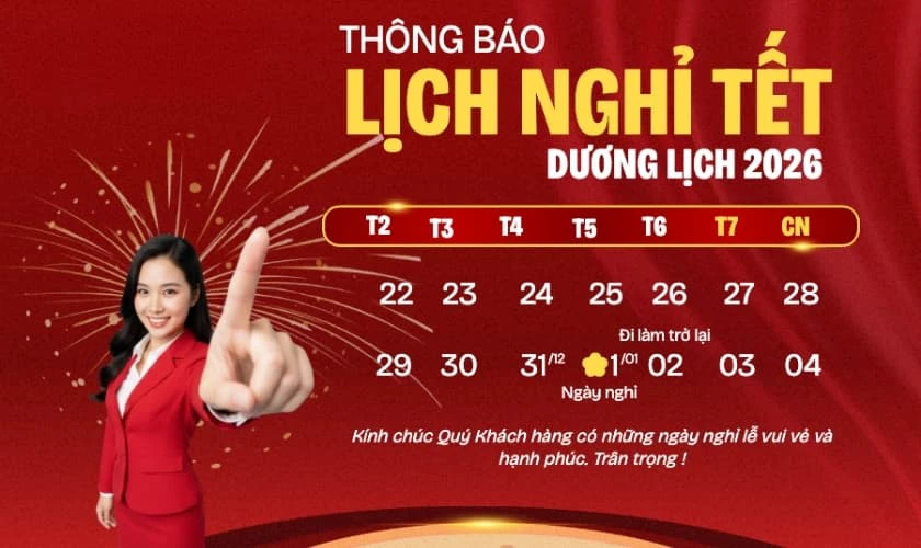 Banner thông báo nghỉ Tết Dương lịch 2026 full HD
