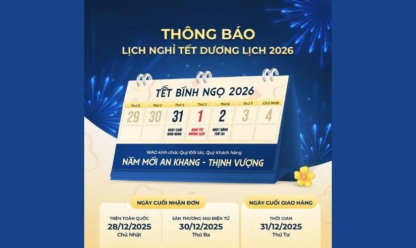 Banner thông báo nghỉ tết Dương lịch 2026 cho quán ăn