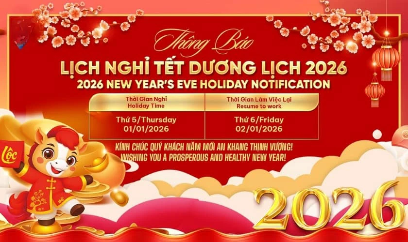 Banner thông báo nghỉ tết Dương lịch 2026 cho văn phòng đẹp