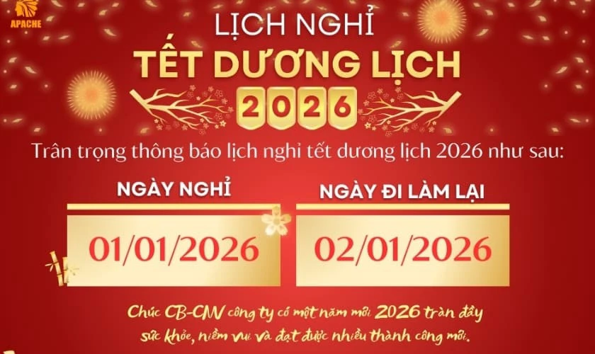 Banner thông báo nghỉ tết Dương lịch 2026 cho văn phòng mới