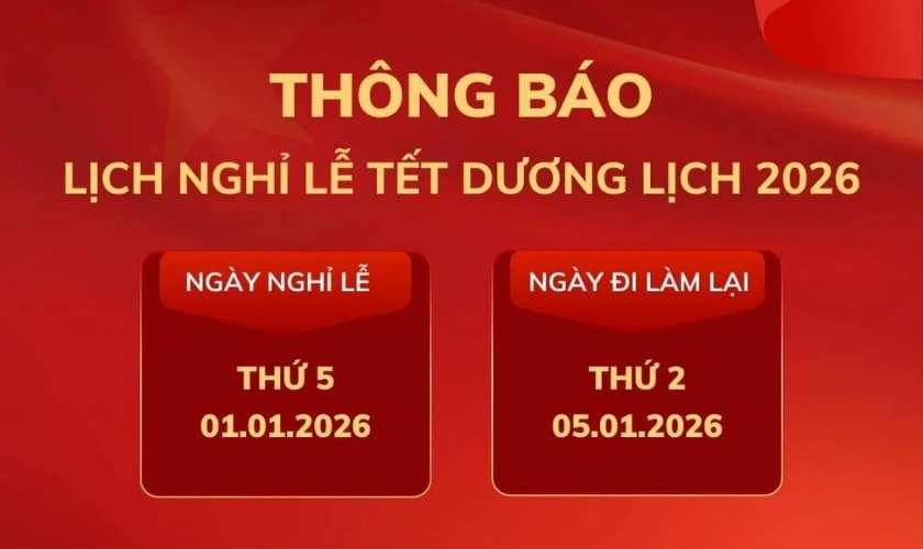 Banner thông báo nghỉ tết Dương lịch 2026 tone màu đỏ đẹp