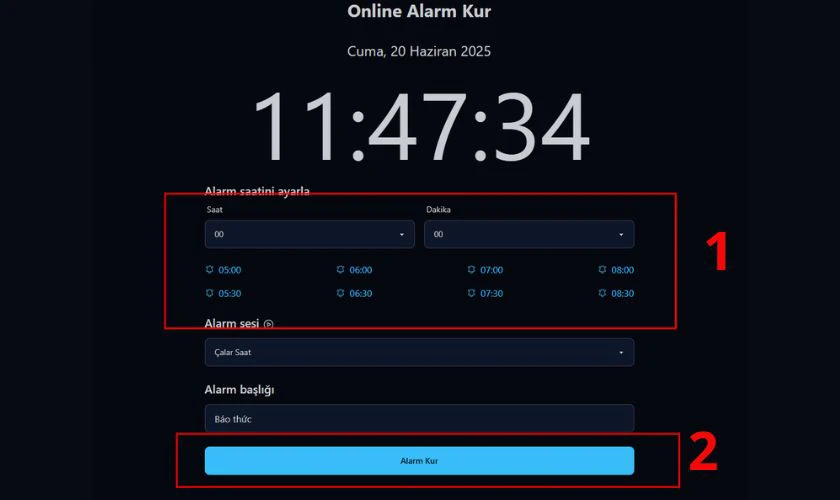 Nhấn nút “Alarm Kur” để kích hoạt