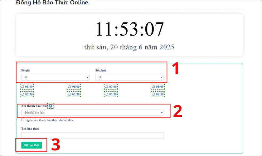 Nhấn nút Đặt báo thức để kích hoạt