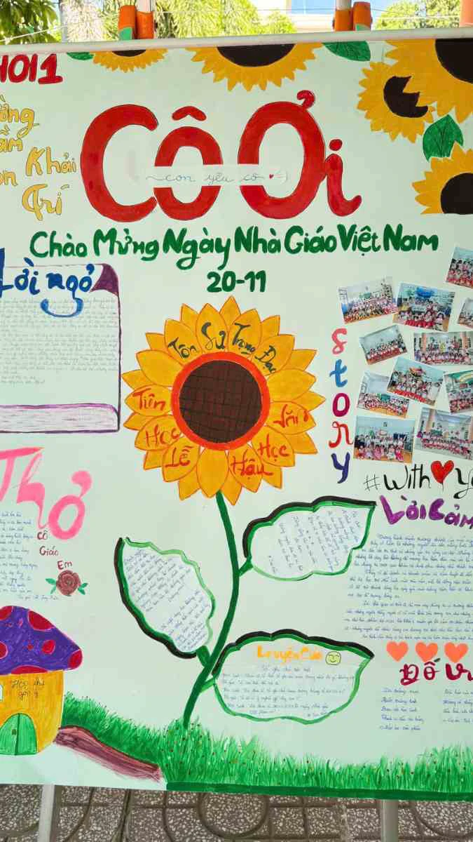 Báo tường 20/11 mầm non dễ thương, đáng yêu