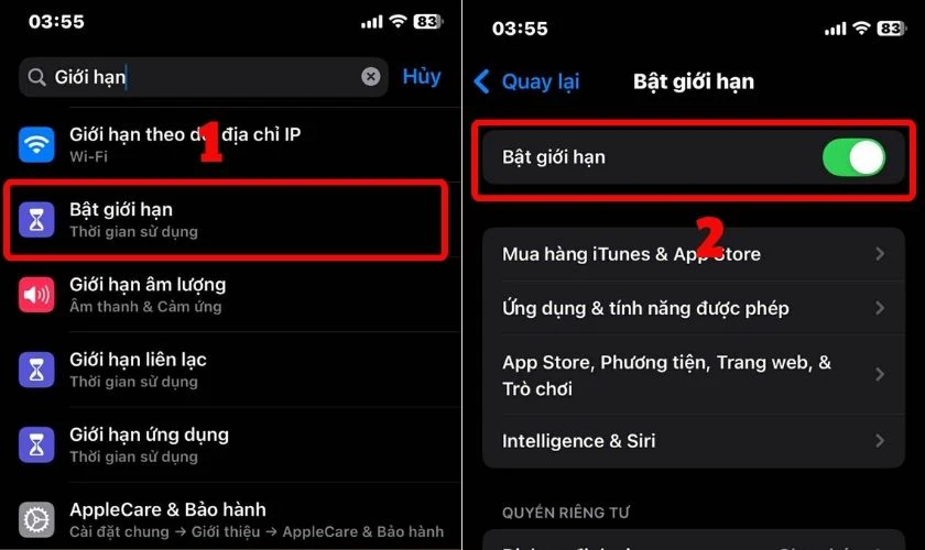 Tắt chế độ giới hạn iPhone iOS 26