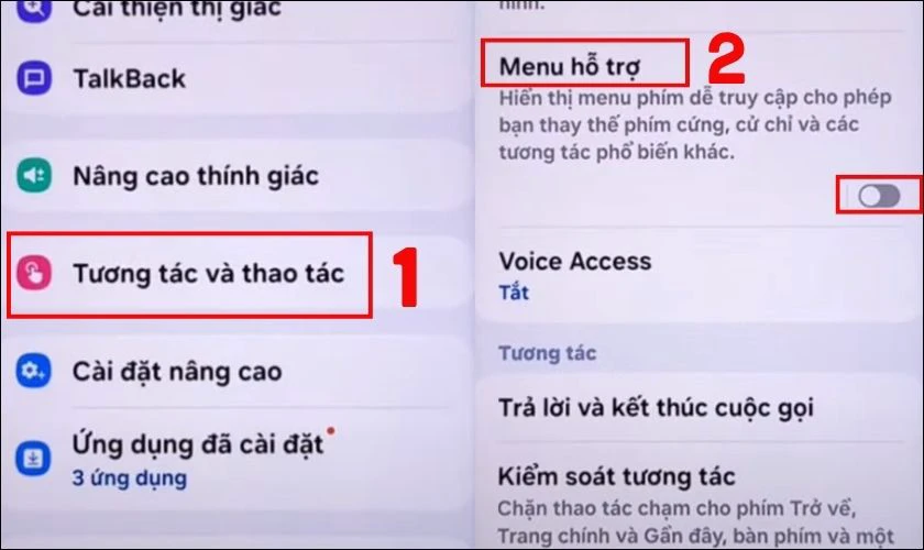 Tìm và nhấn vào Tương tác và thao tác