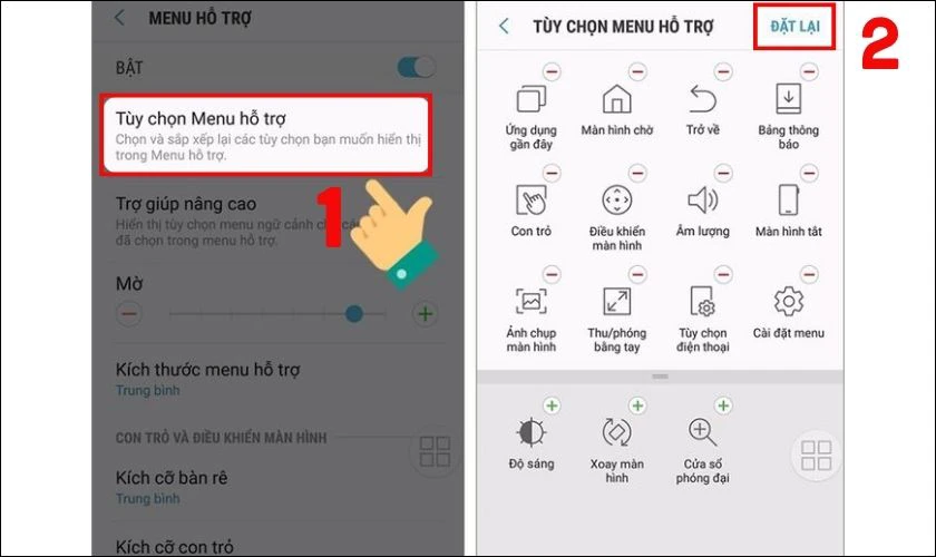 Tuỳ chọn Menu hỗ trợ