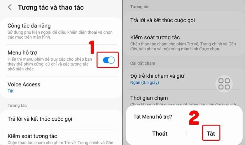 Tìm Menu hỗ trợ sau đó chọn Tắt Menu hỗ trợ